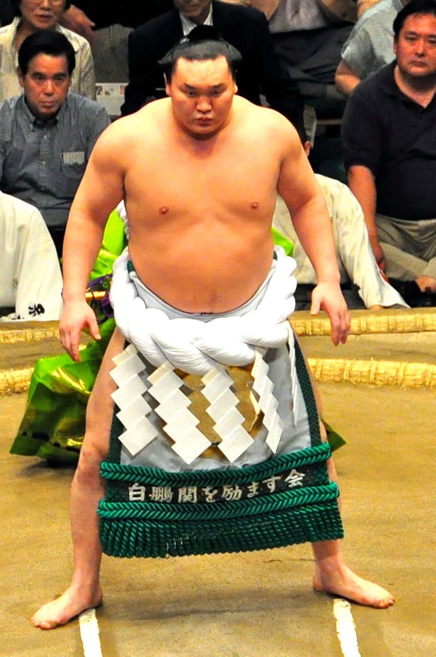'Hakuho, the only current Yokozuna, during the Dohyo-iri ceremony.'