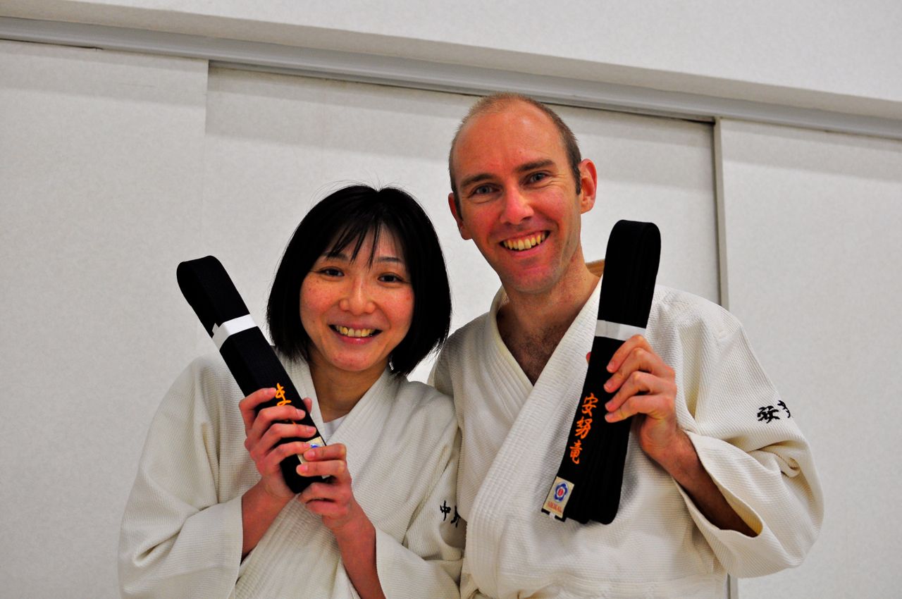 'With Nakano san after receiving our black belts.'