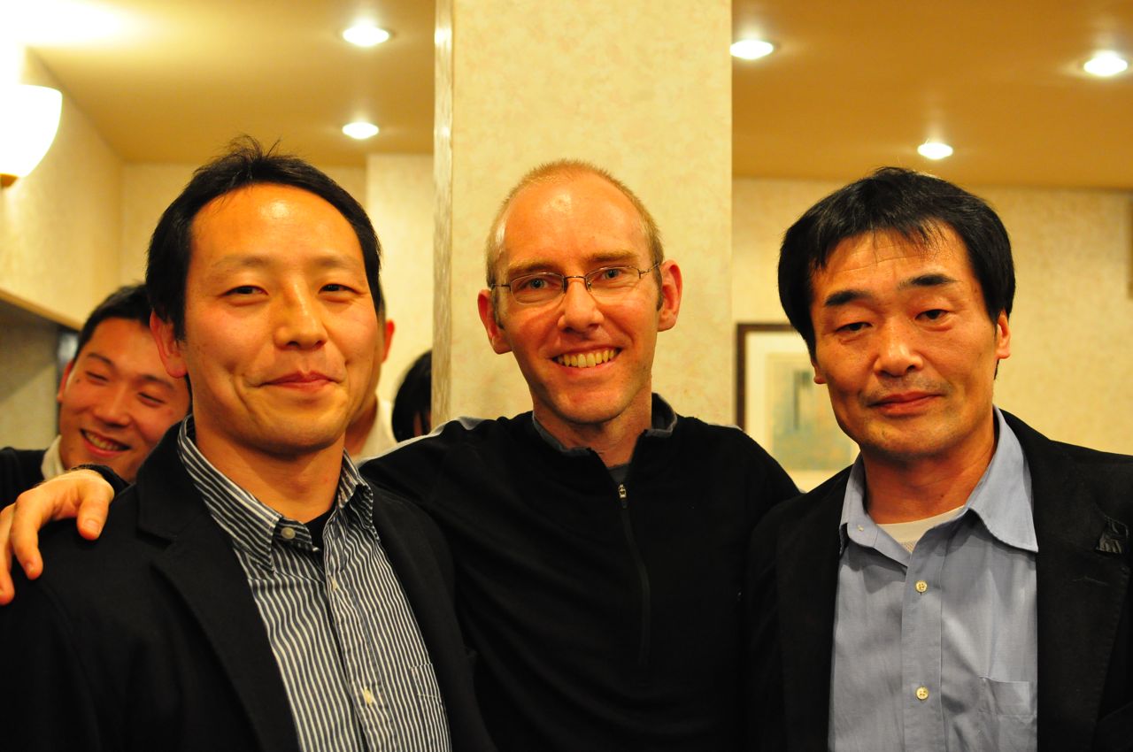 'With my teachers Katsurada Shihan (left) and Kobayashi Shihan (right) after the test.'